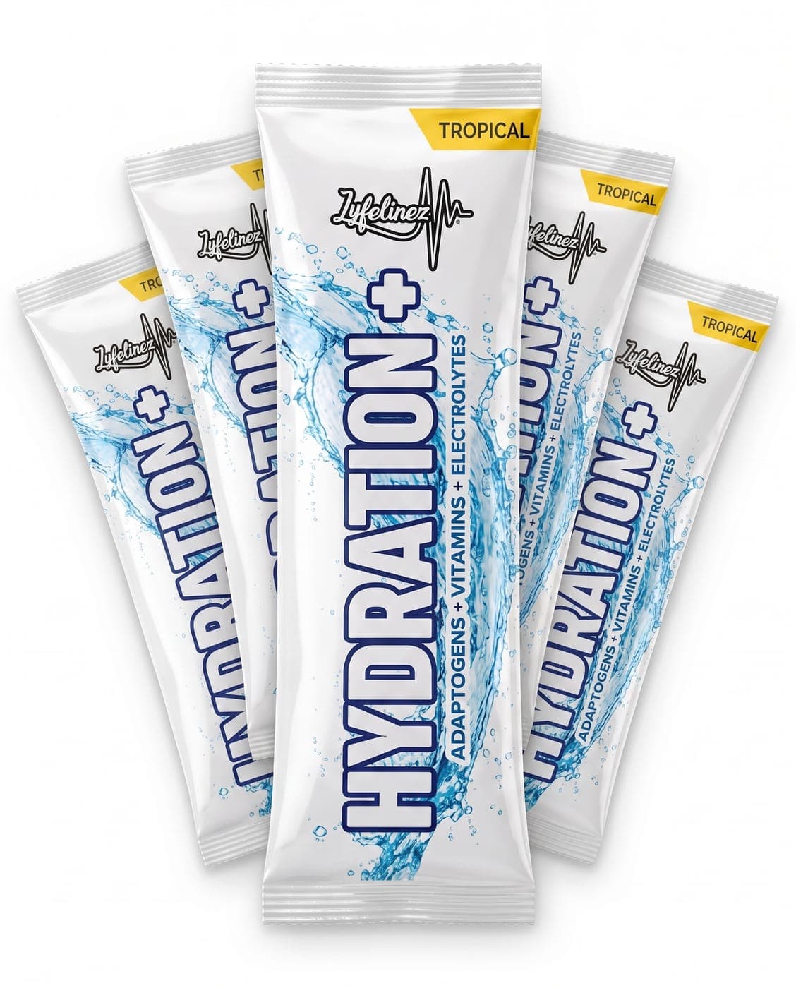 Five Hydration+ sticks fanned out