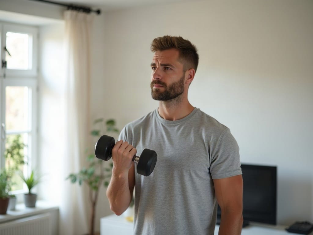 Approachable dumbbell training in a bright room
